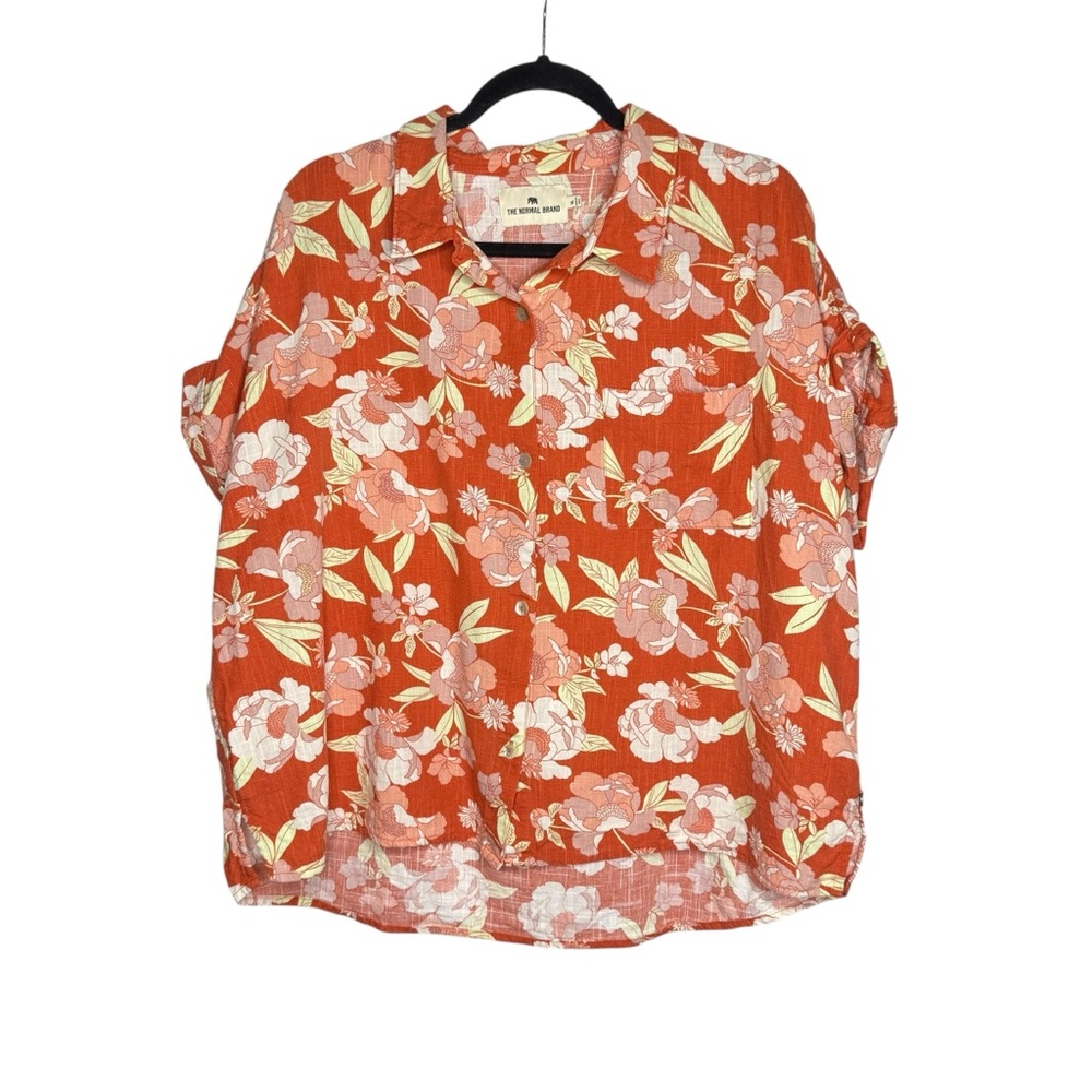 Womens XL 100% Cotton Floral Vacation Shirt Festival Boho Button-Front Top cool